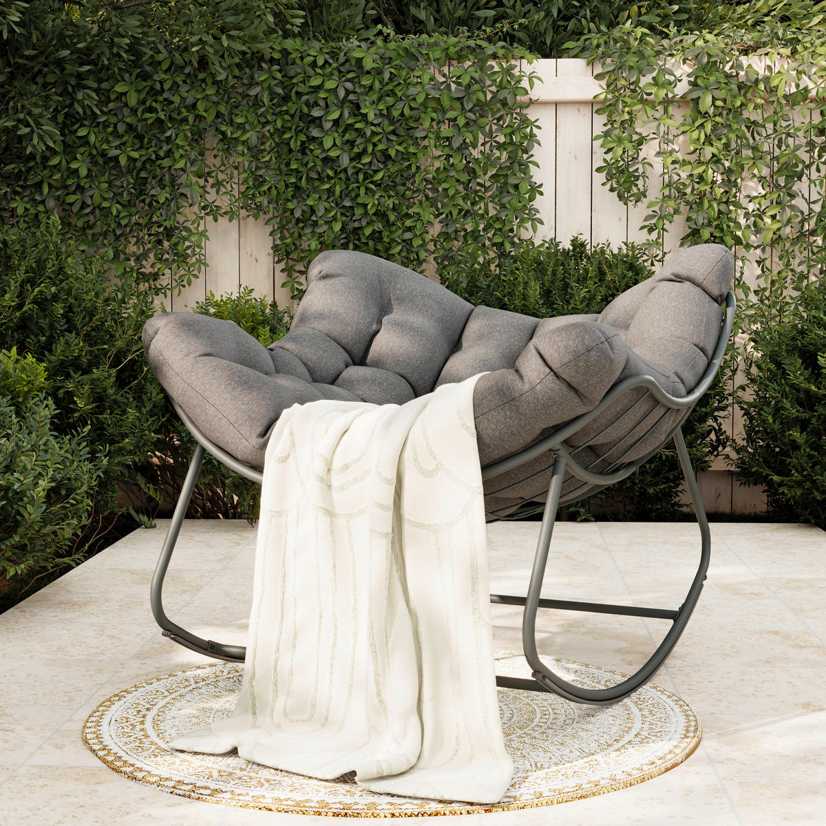 SCHAUKELSTUHL in Webstoff Dunkelgrau  - Dunkelgrau, Design, Textil/Metall (97/85/120cm) - Ambia Garden