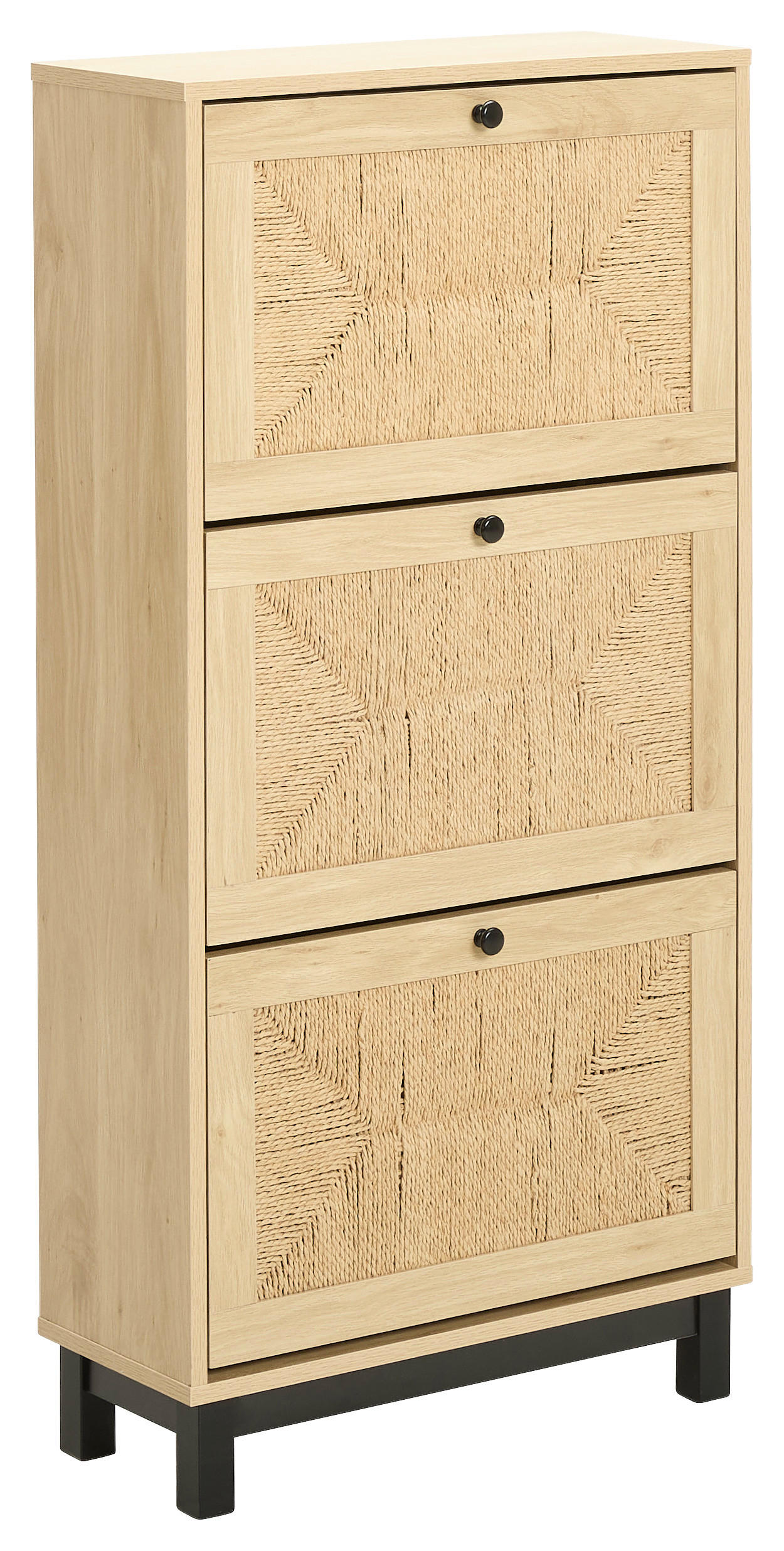 SCHUHKIPPER Kiefer massiv Melamin, 3D-Folie Naturfarben, Schwarz  - Schwarz/Naturfarben, Natur, Holz/Papier (58/118,5/23cm) - MID.YOU