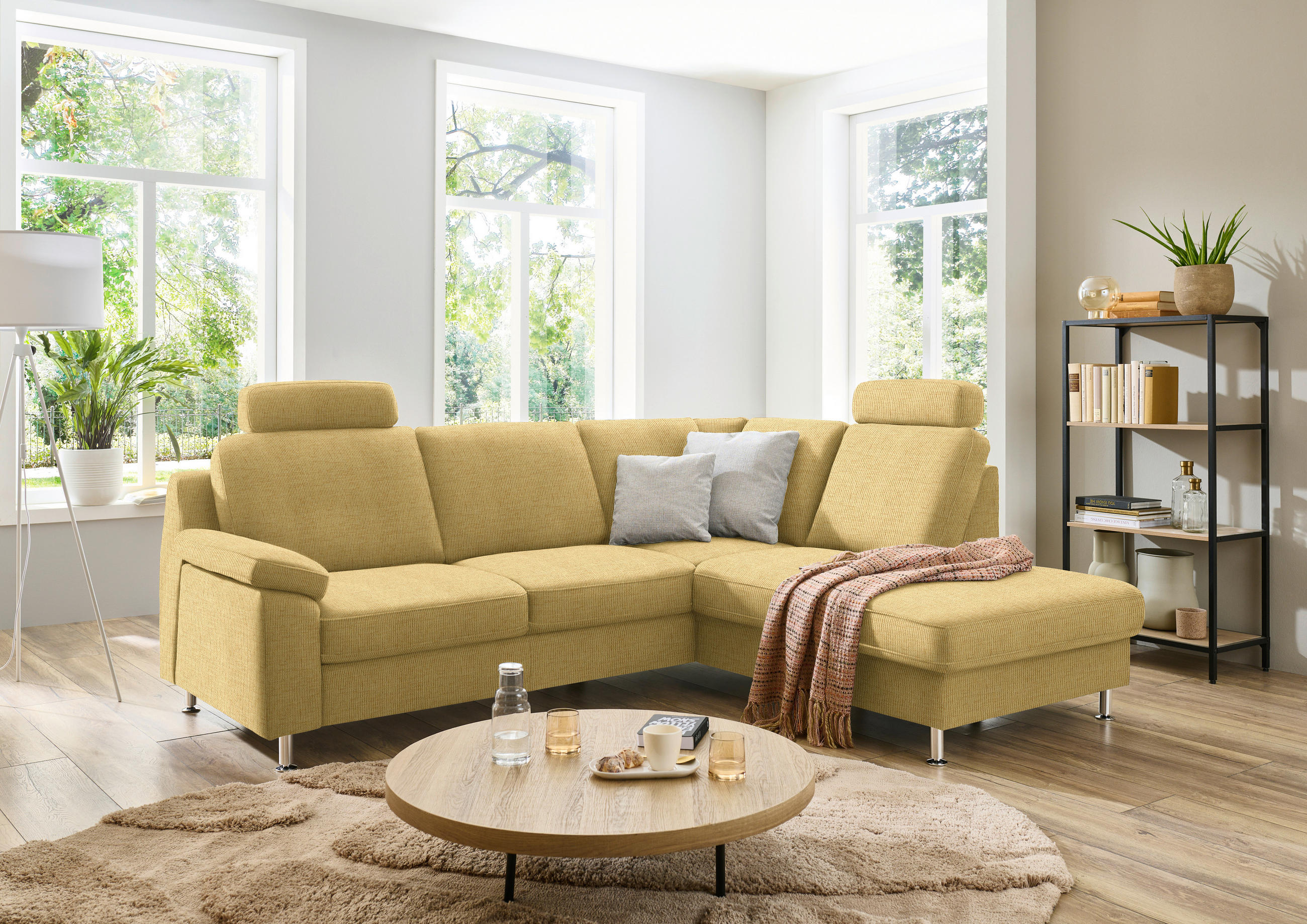 ECKSOFA in Webstoff Gelb  - Gelb/Alufarben, Konventionell, Textil/Metall (241/200cm) - Beldomo System