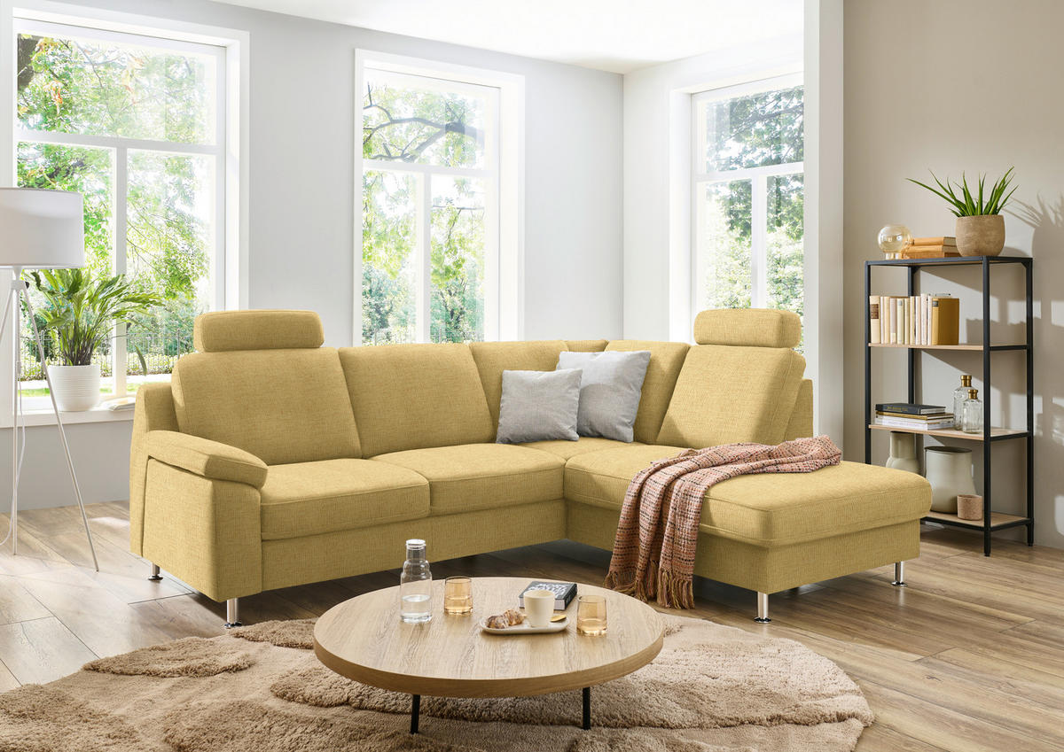 ECKSOFA in Webstoff Gelb  - Gelb/Alufarben, Konventionell, Textil/Metall (241/200cm) - Beldomo System