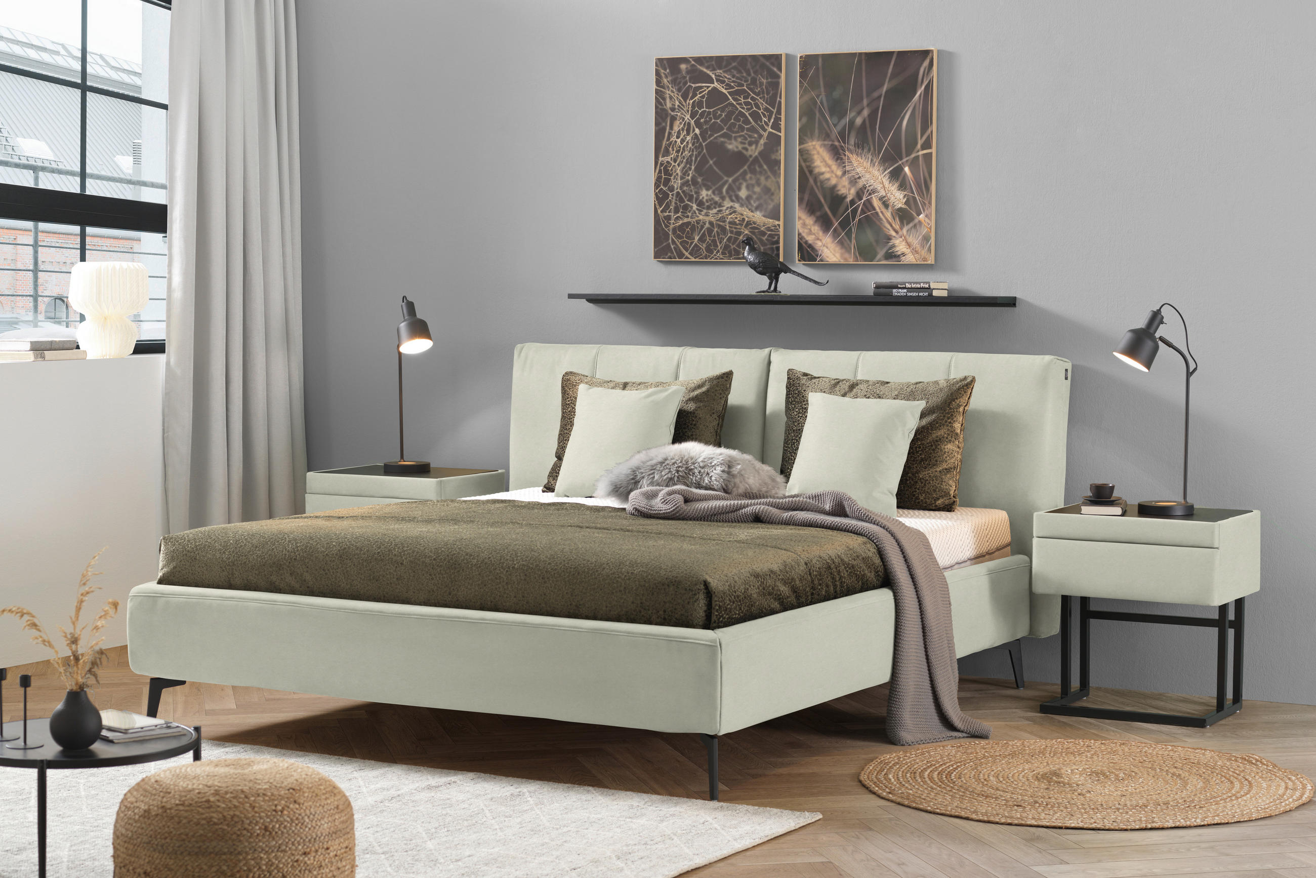 POLSTERBETT Matratze, Lattenrost Ecru 180/200 cm  - Ecru/Schwarz, Design, Holz/Textil (180/200cm) - Johann Jakob