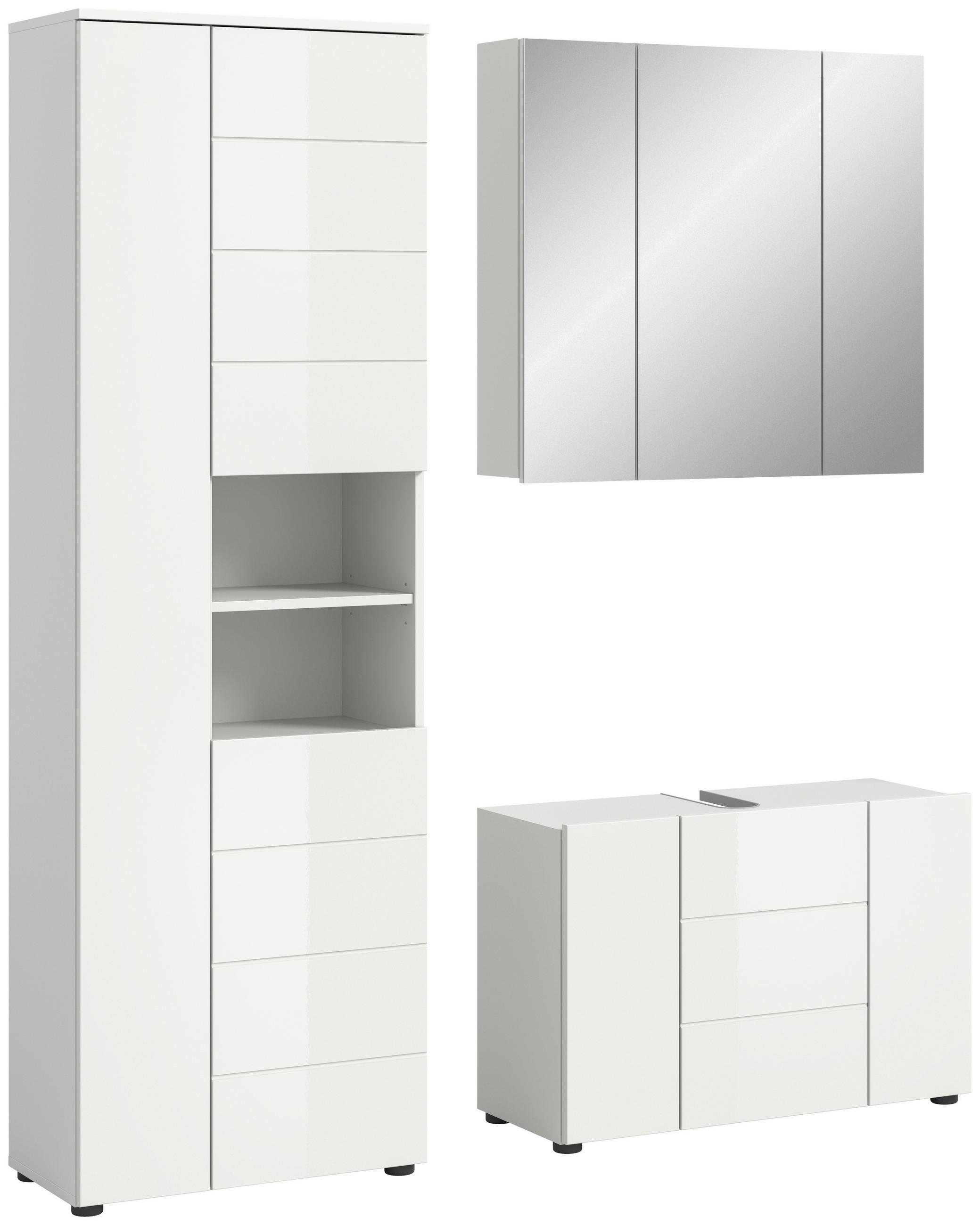 BADEZIMMER 3-teilig  in 142 cm  - Weiß Hochglanz/Schwarz, MODERN, Holzwerkstoff/Kunststoff (142cm) - MID.YOU