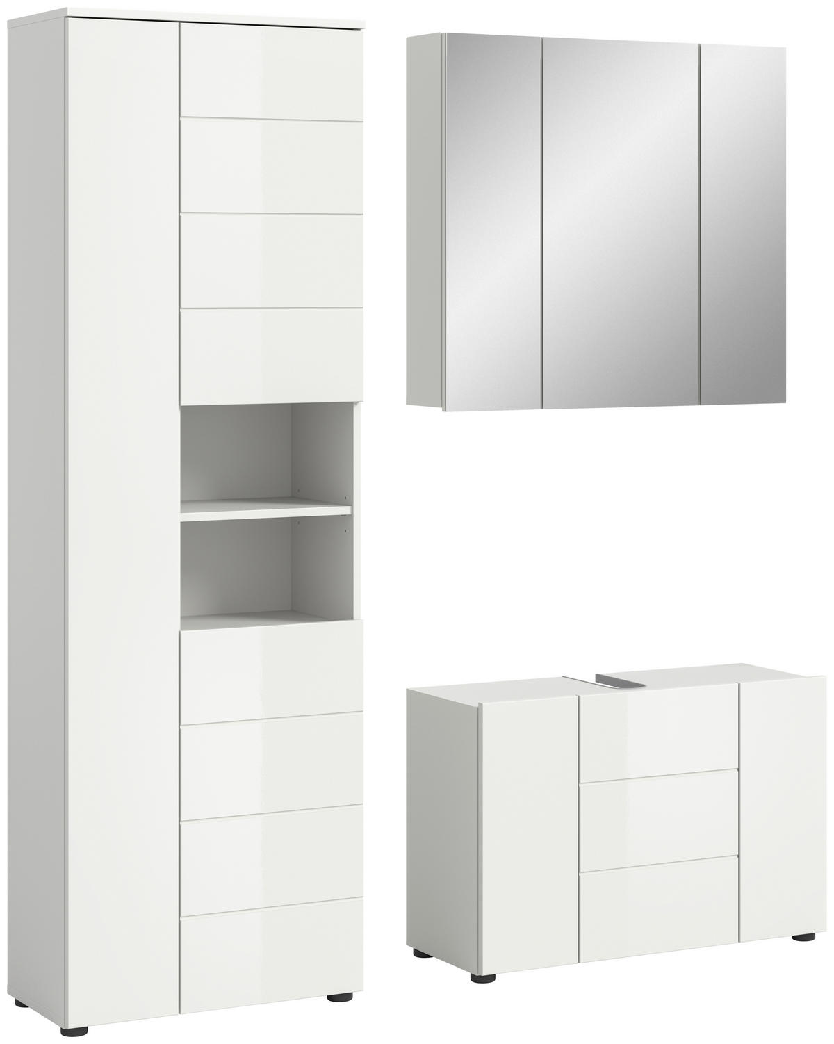 BADEZIMMER 3-teilig  in 142 cm  - Weiß Hochglanz/Schwarz, MODERN, Holzwerkstoff/Kunststoff (142cm) - MID.YOU
