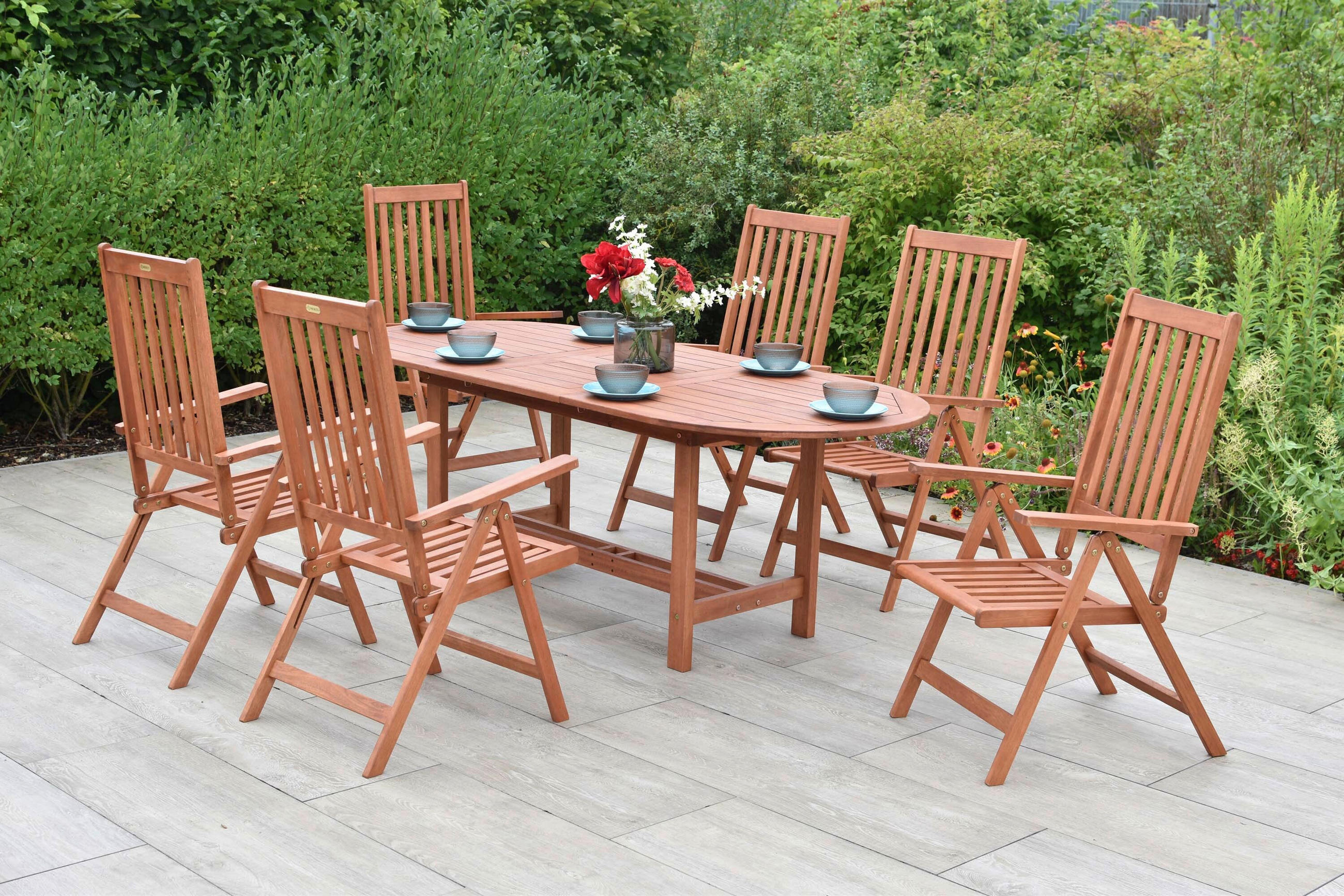 GARTENTISCHGRUPPE Eukalyptusholz Hartholz  - Eukalyptusholzfarben, KONVENTIONELL, Holz - Gardenson