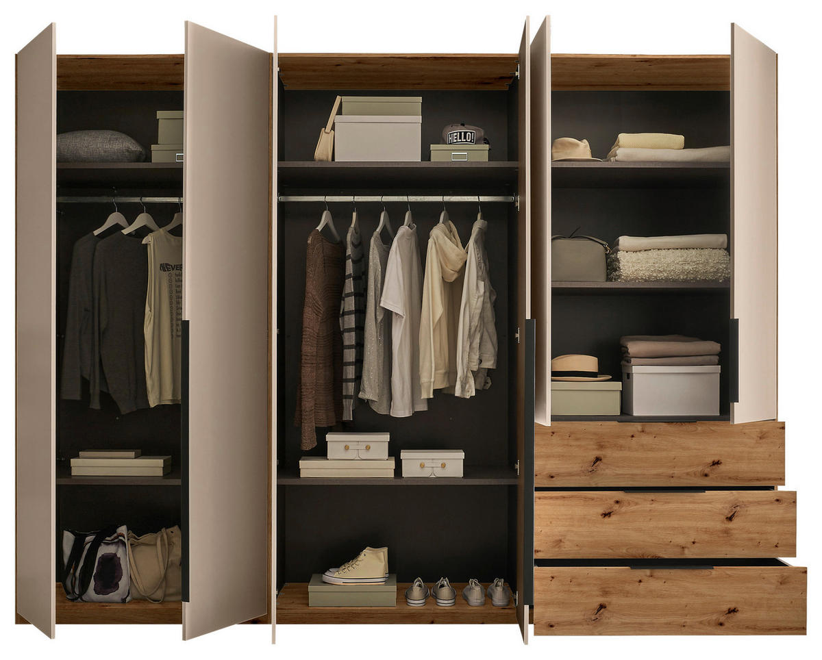 DREHTÜRENSCHRANK 300/225,5/60 cm,  in Kaschmir, Eiche Artisan, 6-türig  - Kaschmir/Schwarz, MODERN, Holzwerkstoff/Kunststoff (300/225,5/60cm) - MID.YOU