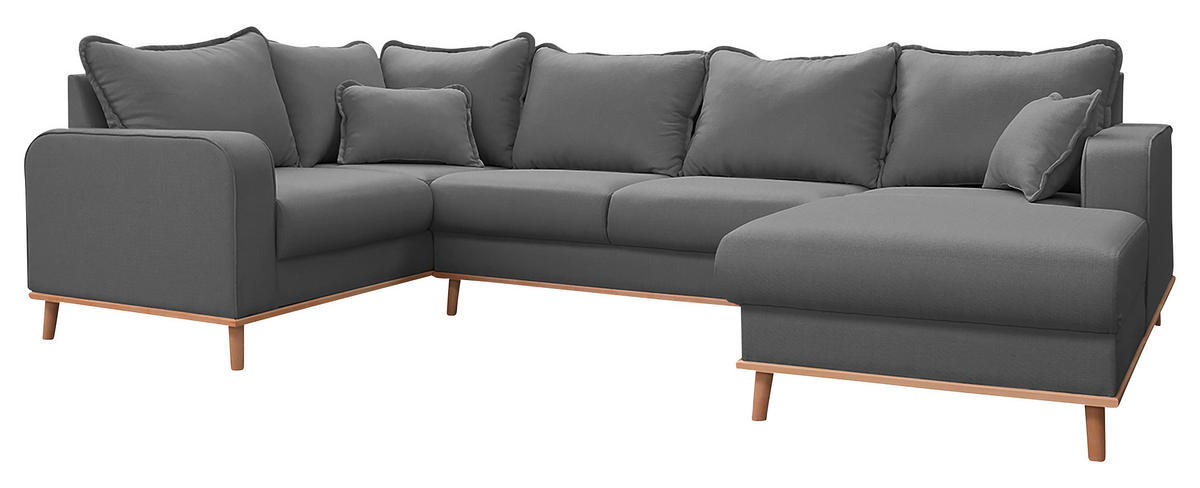 WOHNLANDSCHAFT Grau Textilgeflecht  - Wengefarben/Grau, Design, Holz/Textil (167/296/170cm) - Livetastic