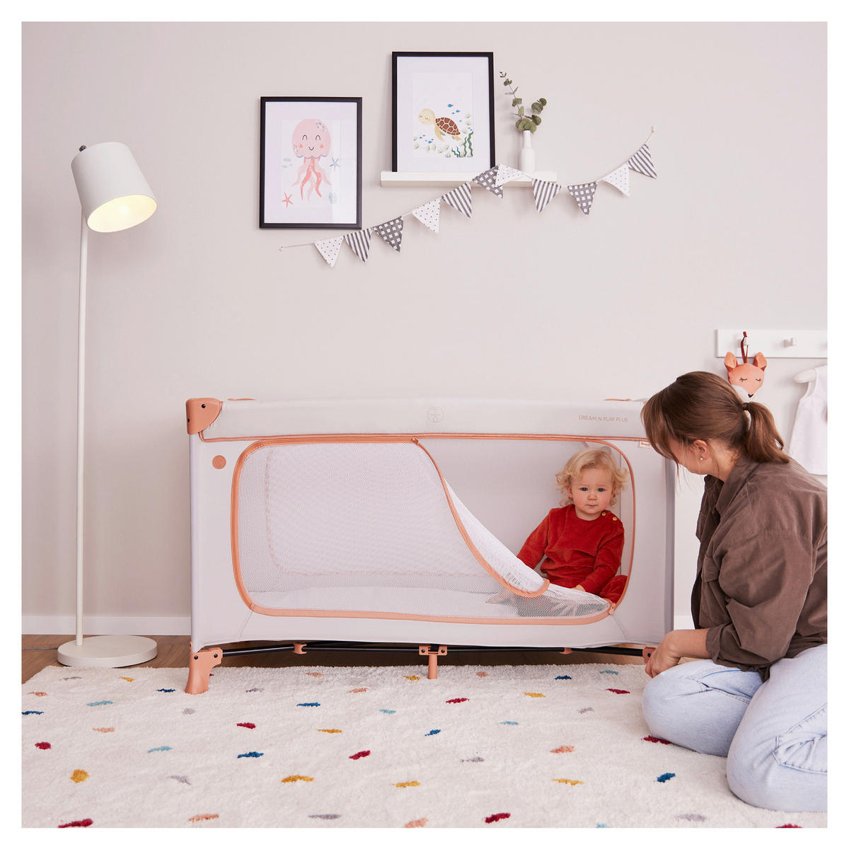 REISEBETT Dream N Play Plus Beige, Multicolor  - Beige/Multicolor, Basics, Kunststoff/Textil (65/76/125cm) - Hauck
