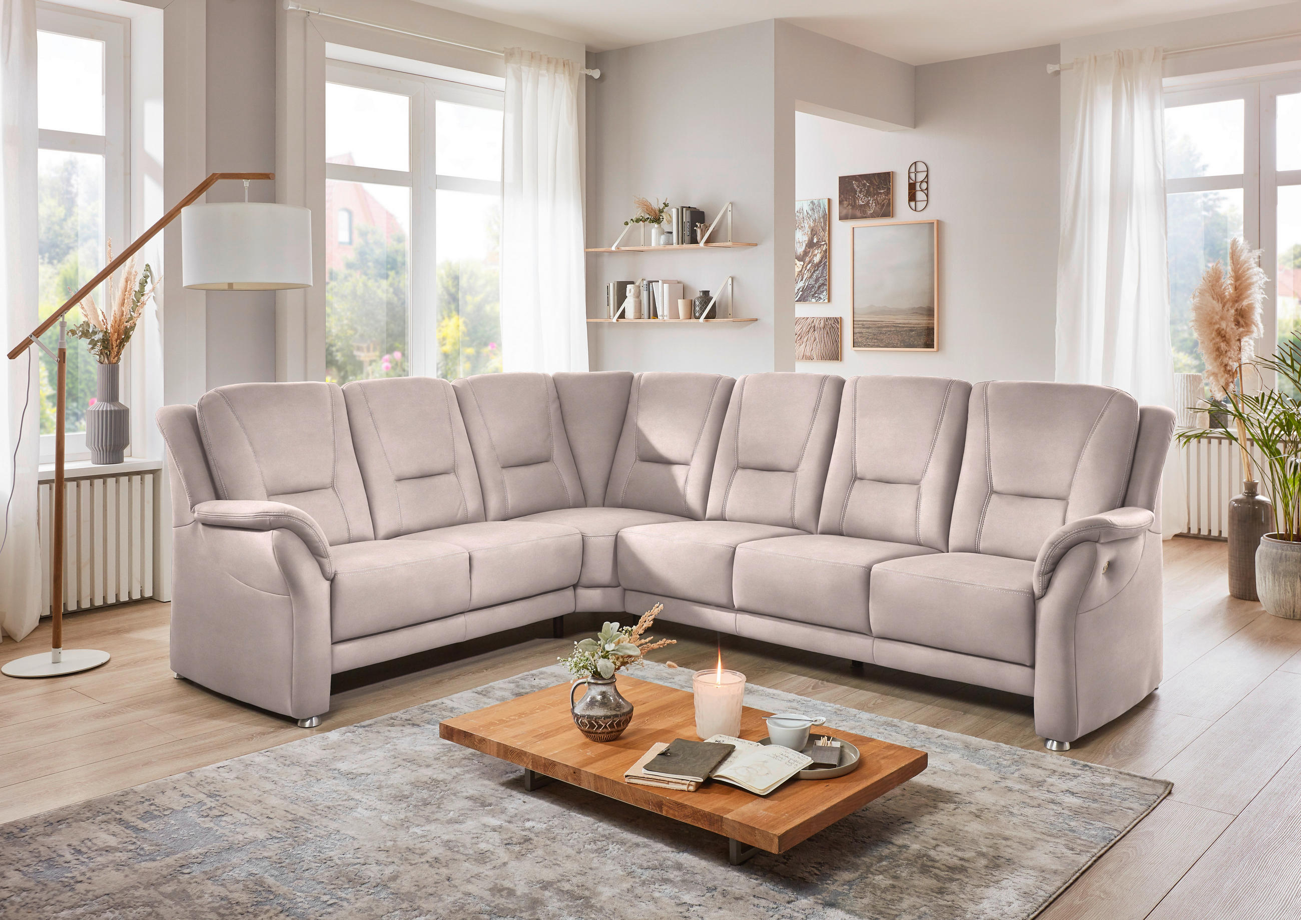 ECKSOFA in Mikrofaser Rosa  223/275 cm  - Beige/Alufarben, KONVENTIONELL, Textil/Metall (223/275cm) - Beldomo Comfort