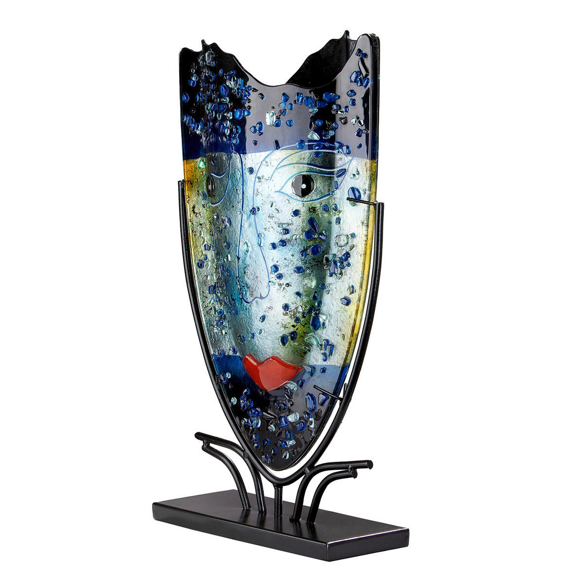 BODENVASE MAGIC  - Blau/Schwarz, Basics, Glas/Metall (30/49/10,5cm)