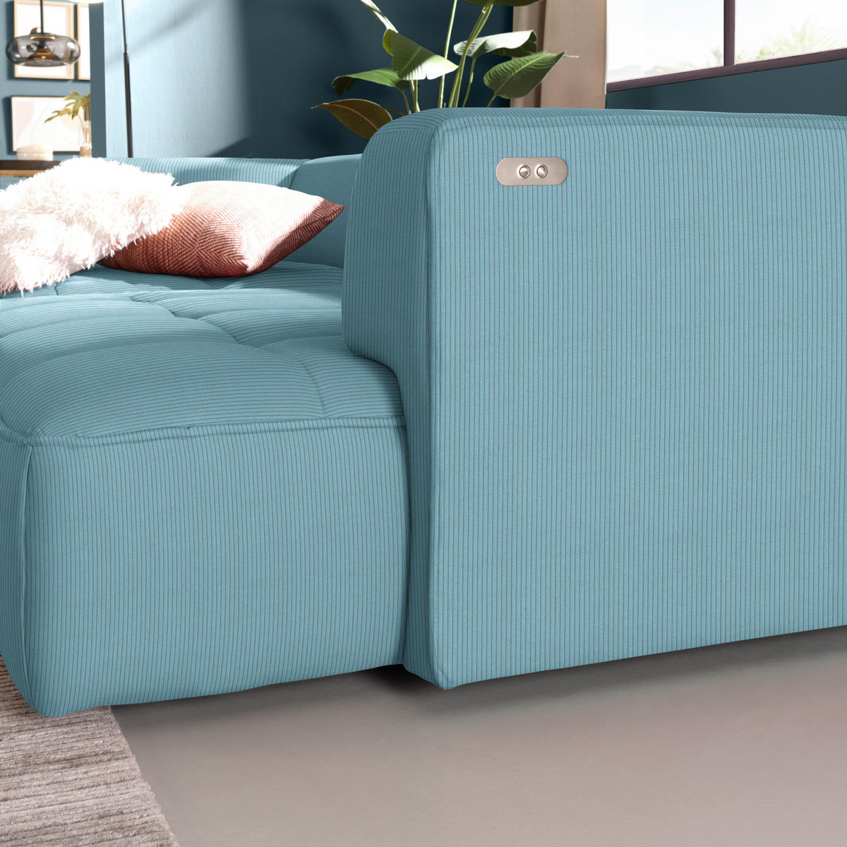 ECKSOFA  in Feincord Hellblau  188/288 cm  - Schwarz/Hellblau, Design, Kunststoff/Textil (188/288cm) - Welnova