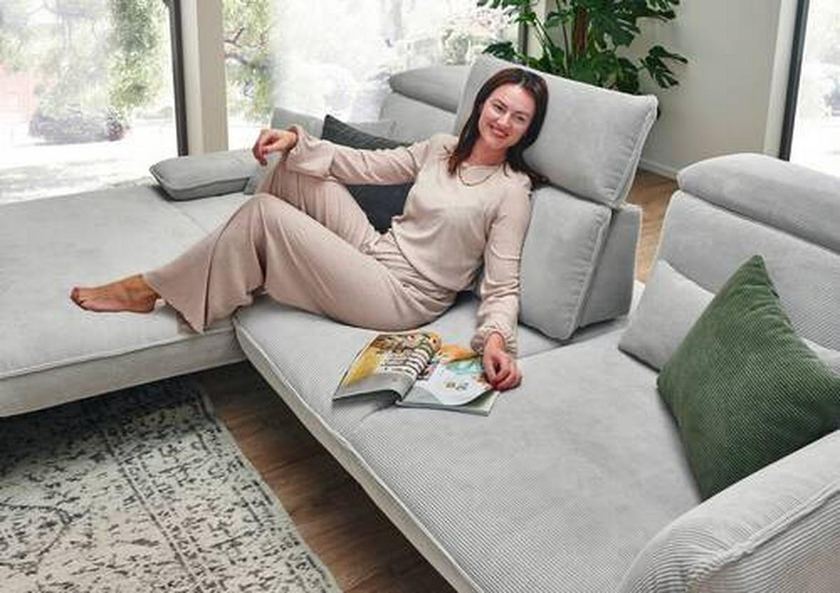 ECKSOFA in Cord Hellgrau  - Hellgrau/Schwarz, Design, Textil/Metall (301/202cm) - Moderano