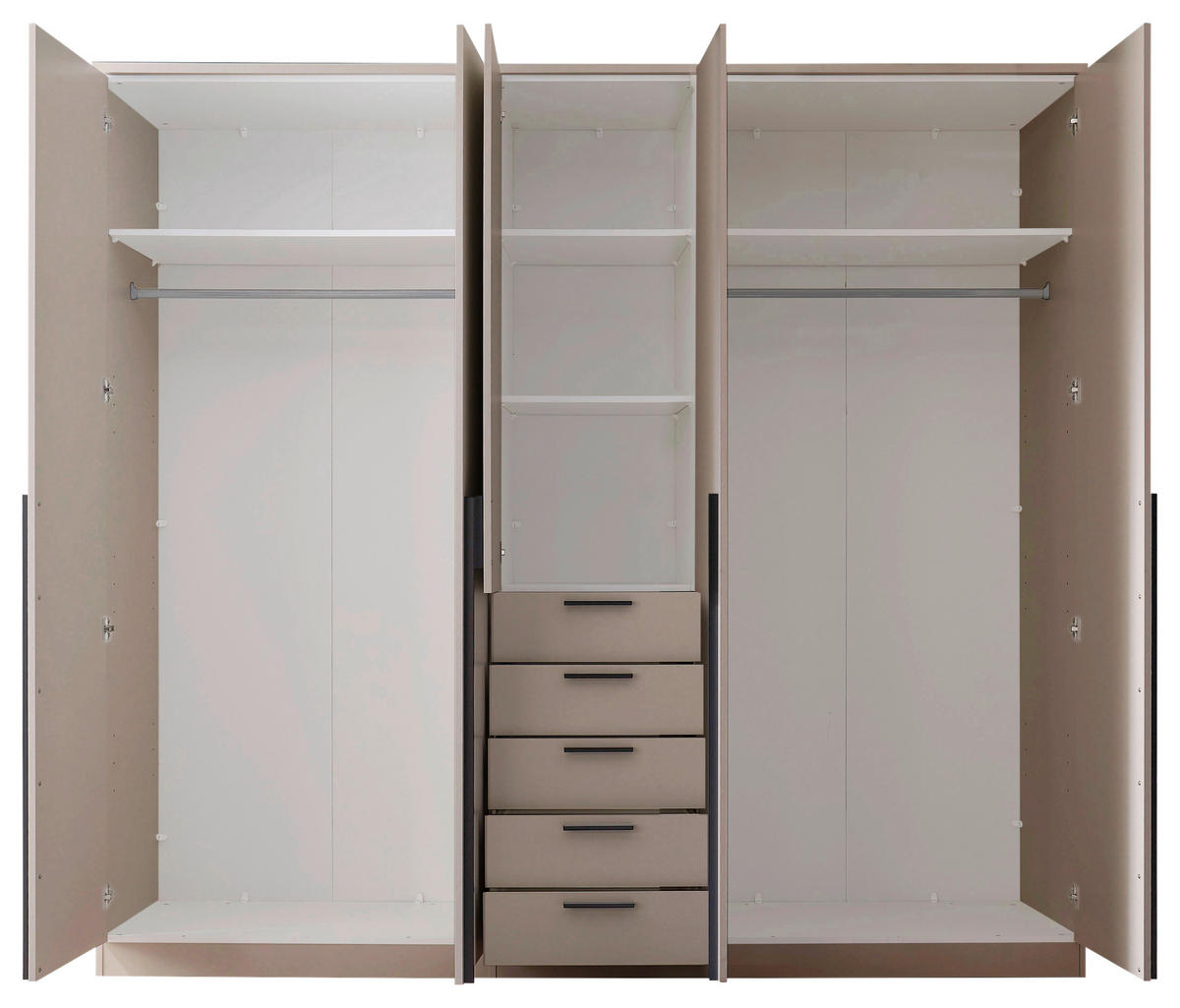 KLEIDERSCHRANK 225/210/52 cm,  in Kaschmir, 5-türig  - Kaschmir/Schwarz, KONVENTIONELL, Holzwerkstoff/Kunststoff (225/210/52cm) - Livetastic