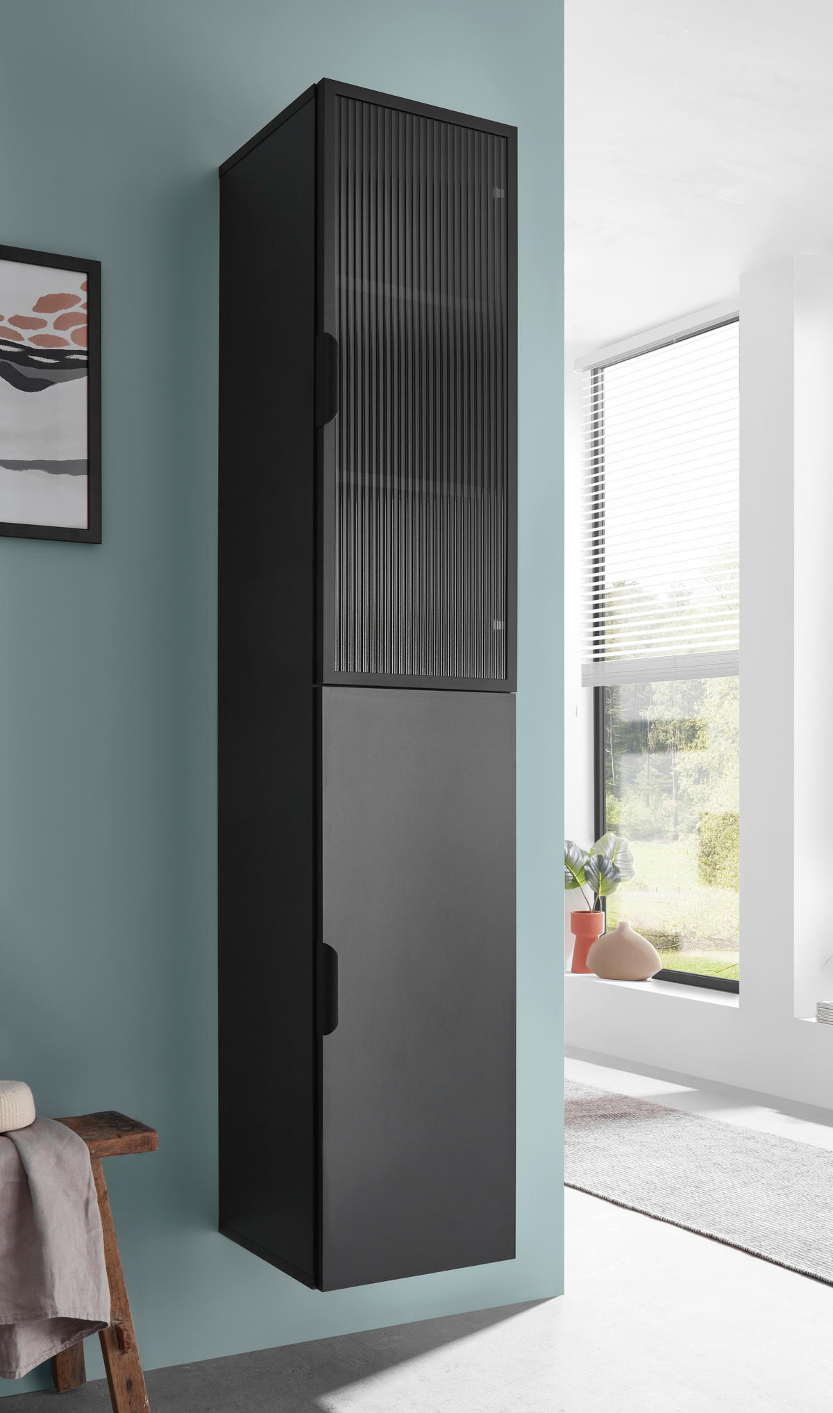 HOCHSCHRANK 33/170/35 cm  - Schwarz, KONVENTIONELL, Glas/Holzwerkstoff (33/170/35cm) - home24