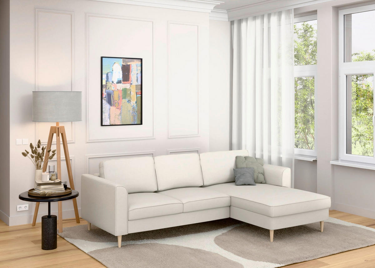 ECKSOFA in Struktur Sandfarben  232/161 cm  - Sandfarben/Buchefarben, MODERN, Holz/Textil (232/161cm) - Trendmanufaktur