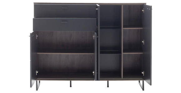 HIGHBOARD Schwarz, Eichefarben 148/118/37 cm - Eichefarben/Anthrazit, Design, Glas/Holz (148/118/37cm) - Novel