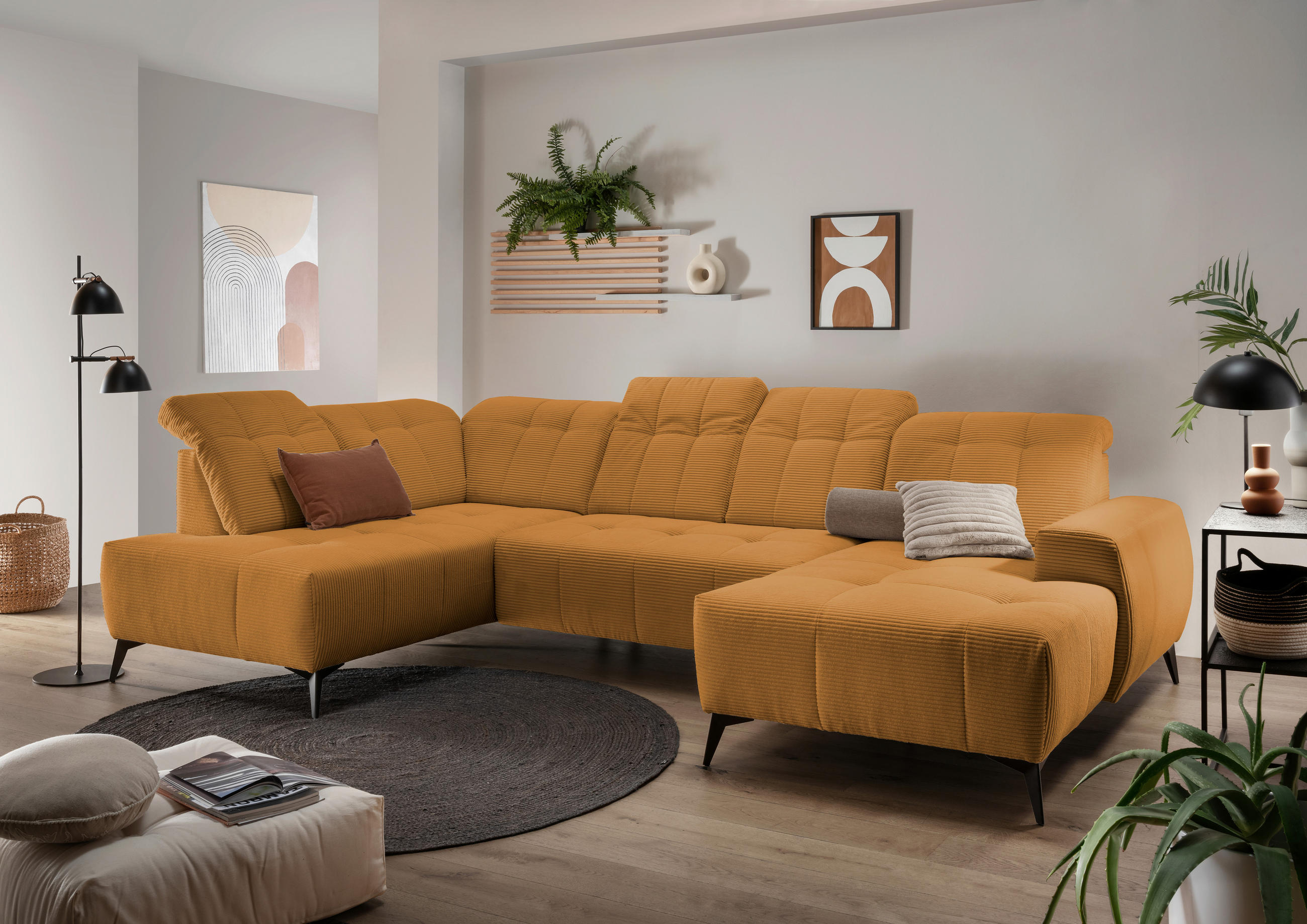 WOHNLANDSCHAFT SANO Goldfarben Cord  - Goldfarben/Schwarz, MODERN, Textil/Metall (200/337/180cm) - Livetastic