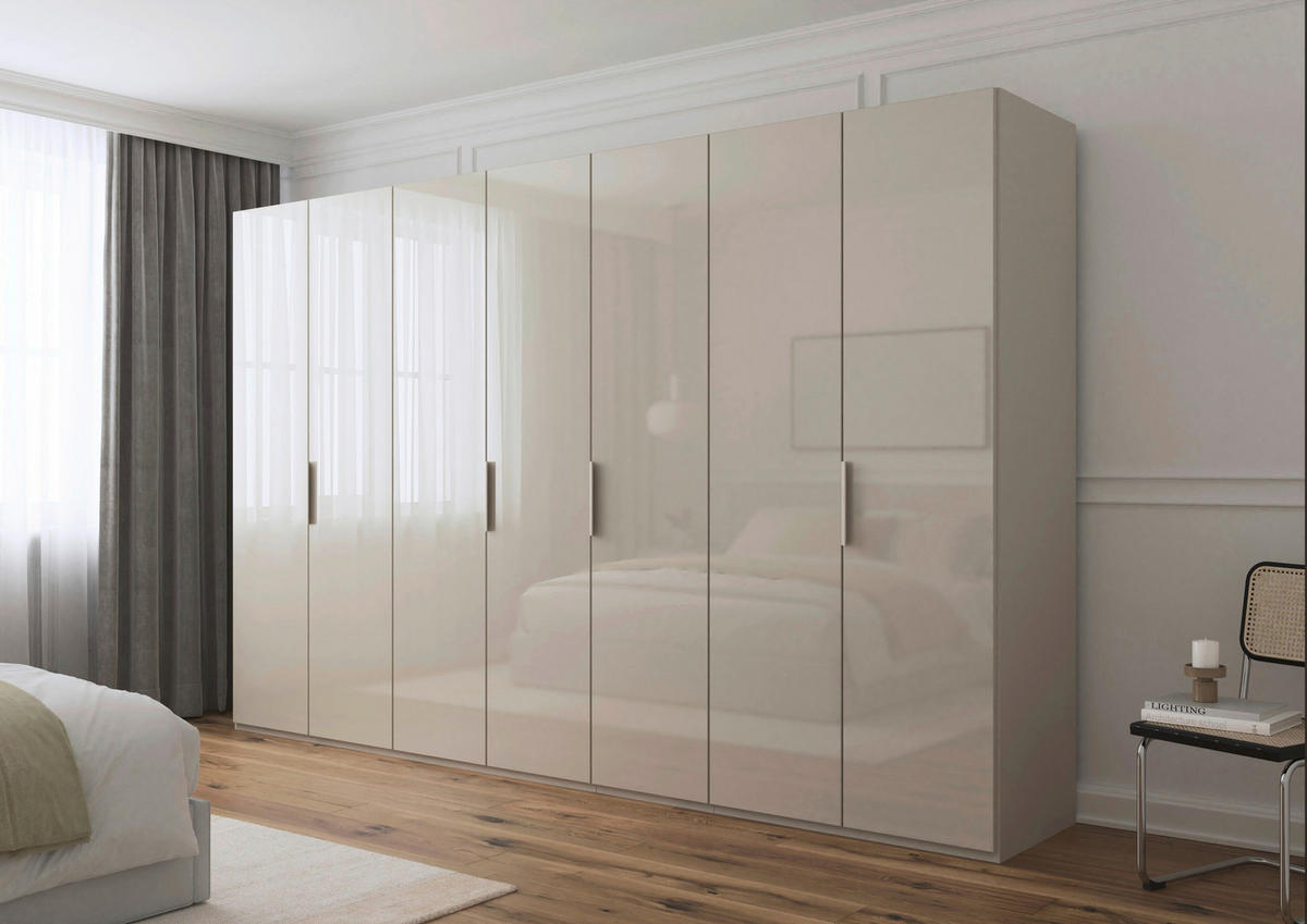 DREHTÜRENSCHRANK 350/235/61 cm,  in Champagner, 7-türig  - Champagner, Basics, Glas/Holzwerkstoff (350/235/61cm) - Novel