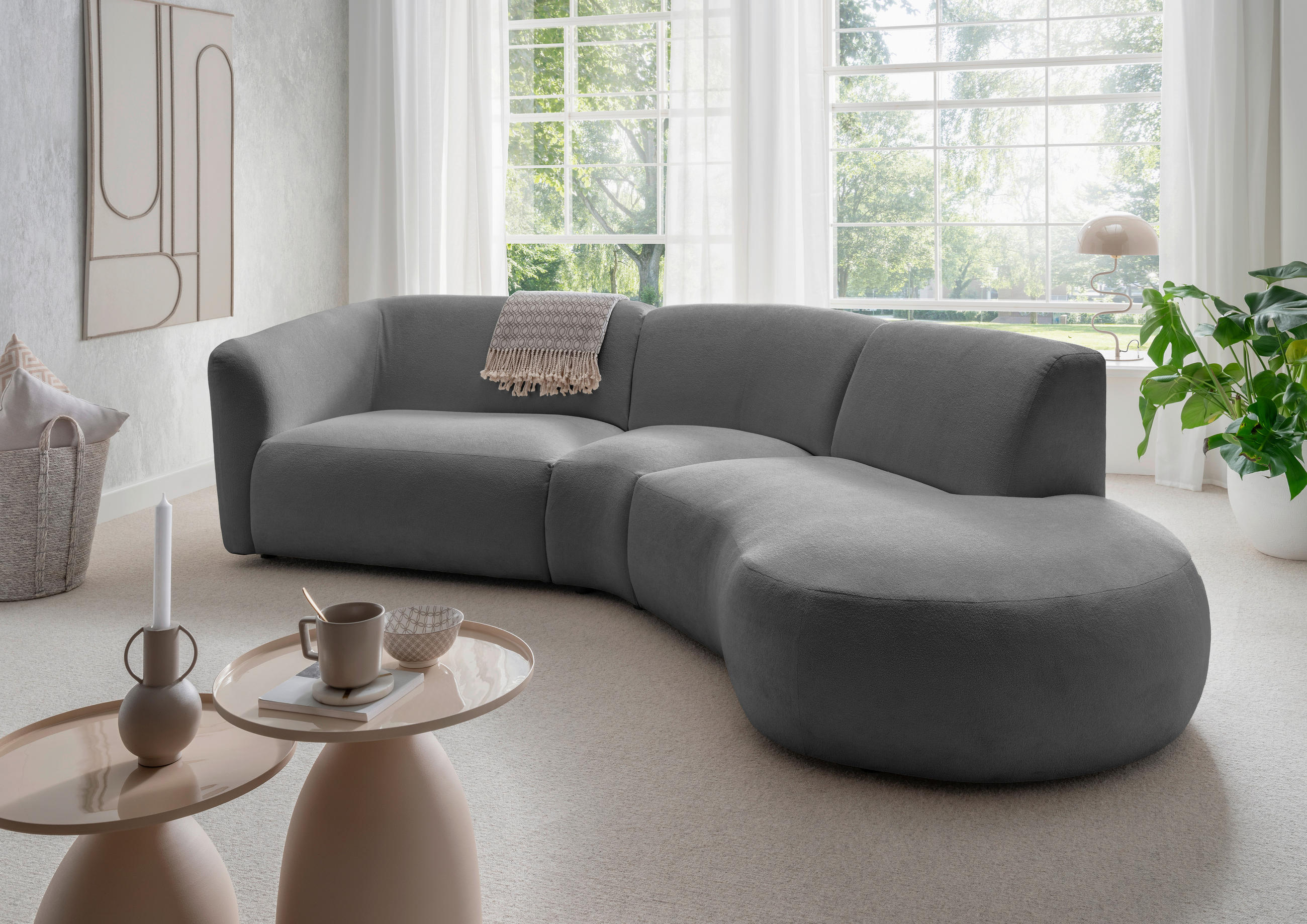ECKSOFA Anthrazit Mikrofaser - Anthrazit/Schwarz, MODERN, Kunststoff/Textil (276/182cm) - Livetastic