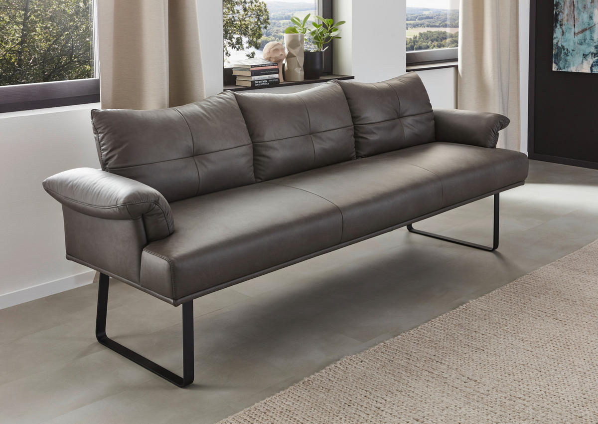 SITZBANK 239/86/69 cm  in Anthrazit, Schwarz  - Anthrazit/Schwarz, Design, Leder/Holz (239/86/69cm) - Dieter Knoll