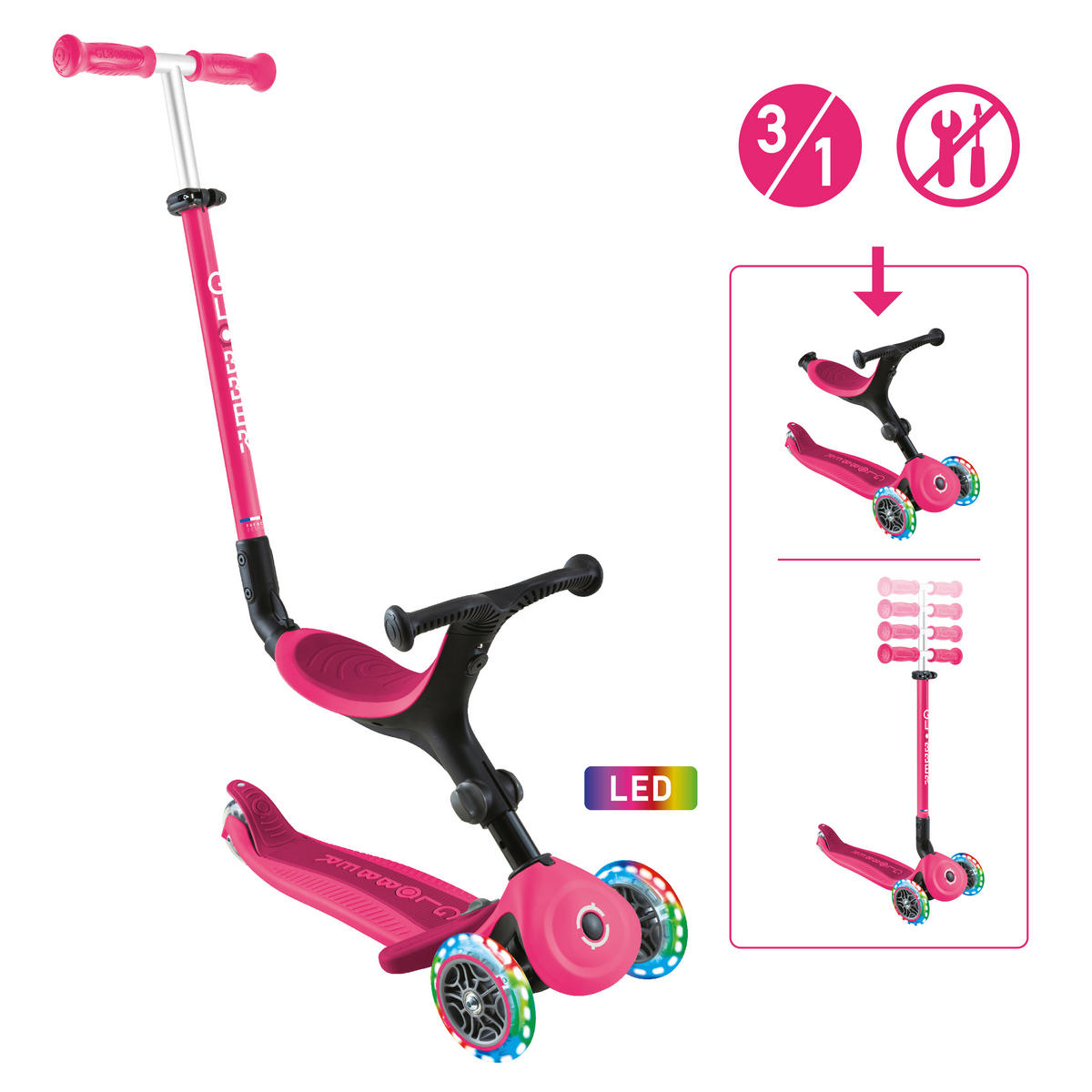 LAUFRAD GO-UP ACTIVE LIGHTS 3IN1  - Pink/Fuchsia, Basics, Kunststoff/Metall (67/28/95,5cm) - GLOBBER