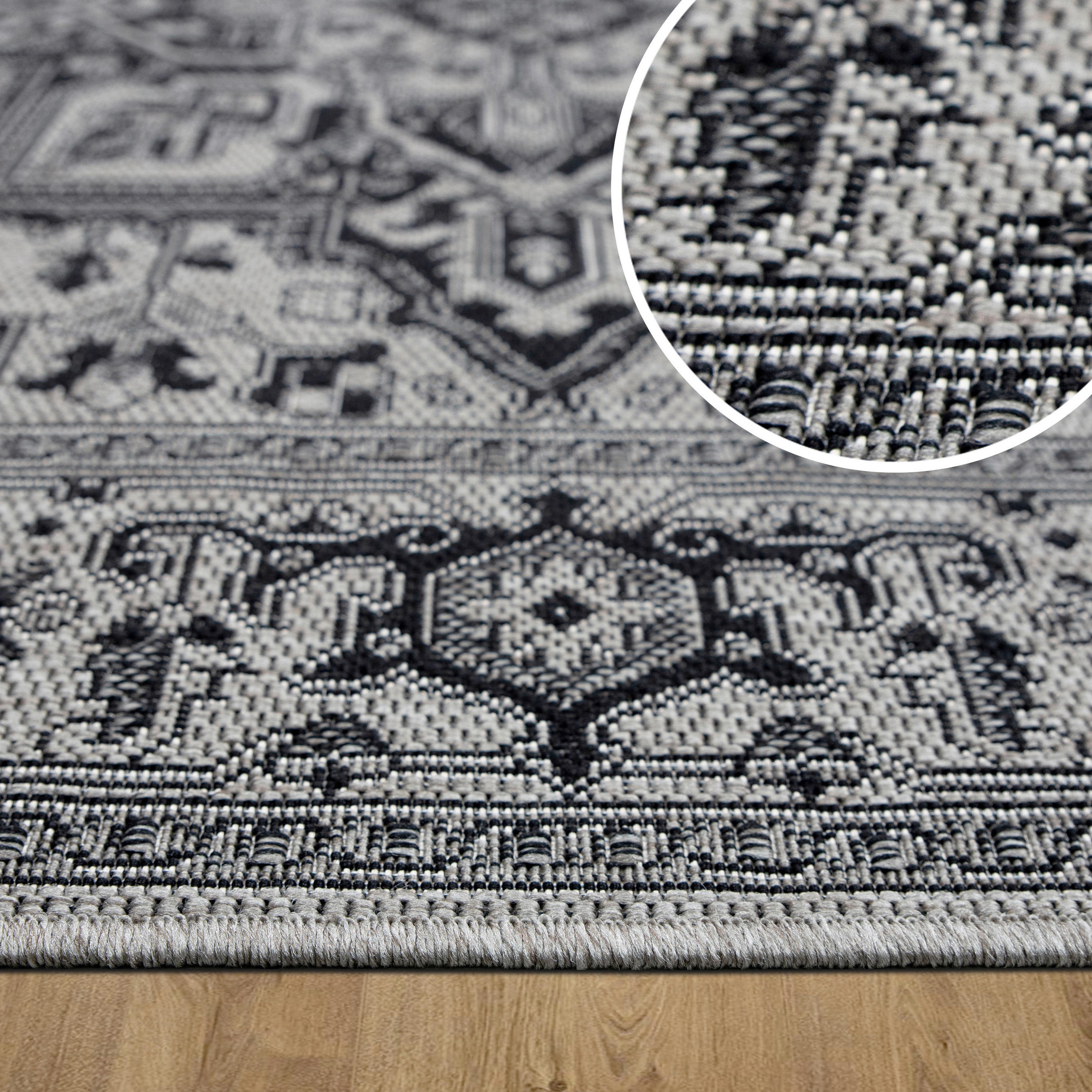 Thumbnail - Novel Outdoorteppich Plutus, Grau, Schwarz, Kunststoff, orientalisch, rechteckig, 80x150 cm, Oeko-Tex® Standard 100, Oek...