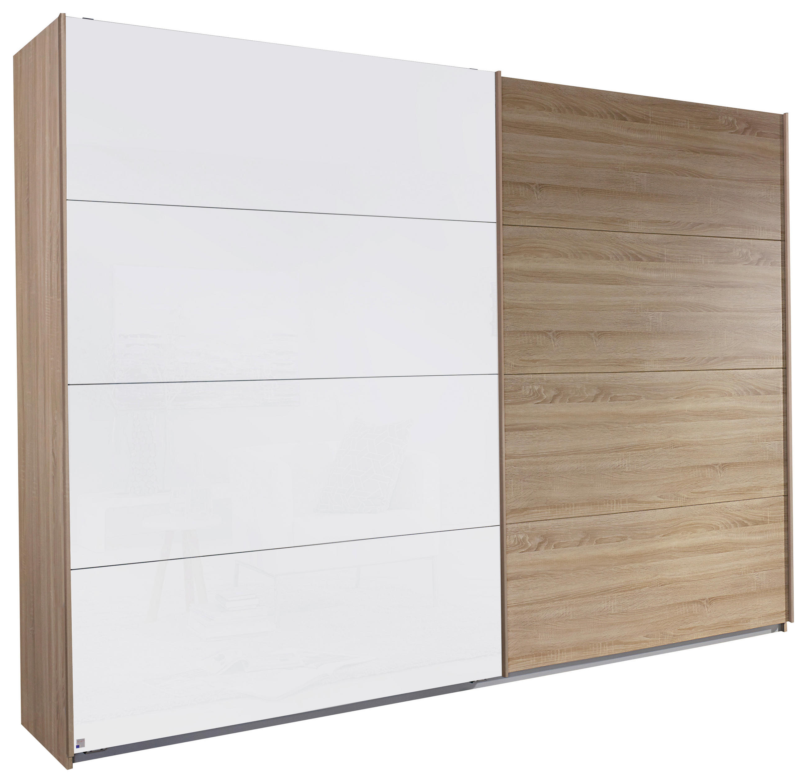 SCHWEBETÜRENSCHRANK 271/210/62 cm,  in Sonoma Eiche, Weiß Hochglanz, 2 Tür(en)  - Eichefarben/Weiß Hochglanz, KONVENTIONELL, Holzwerkstoff/Metall (271/210/62cm) - Carryhome