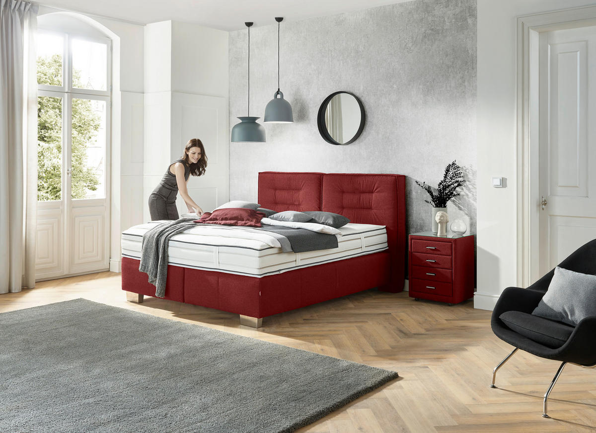 BOXSPRINGBETT 200/200 cm  in Rot  - Chromfarben/Rot, Konventionell, Textil (200/200cm) - Dieter Knoll