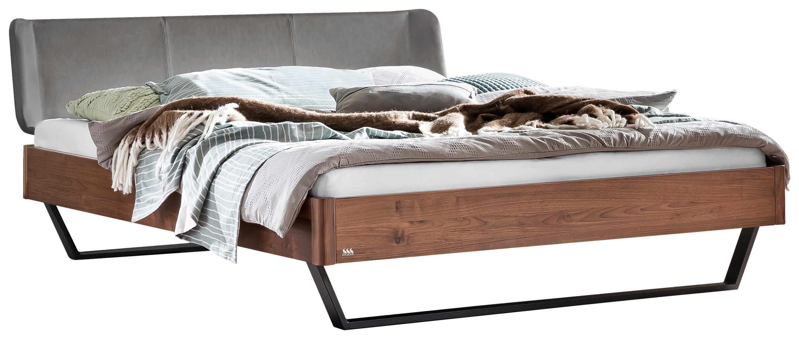 BETT 160/200 cm  in Anthrazit, Nussbaumfarben, Dunkelgrau  - Dunkelgrau/Anthrazit, MODERN, Holz/Textil (160/200cm) - Hasena