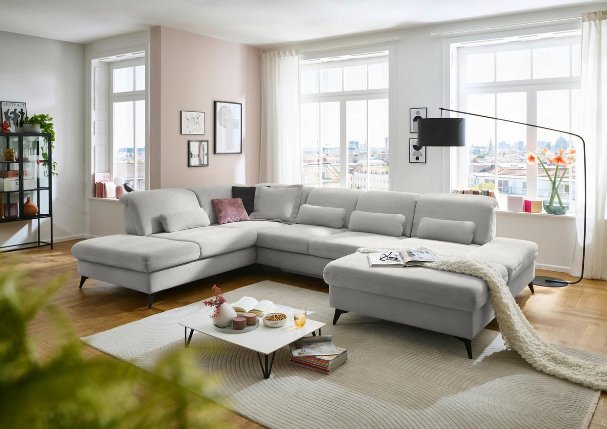 WOHNLANDSCHAFT Chenille Cappuccino  - Schwarz/Cappuccino, Design, Textil/Metall (255/364/198cm) - Beldomo Style