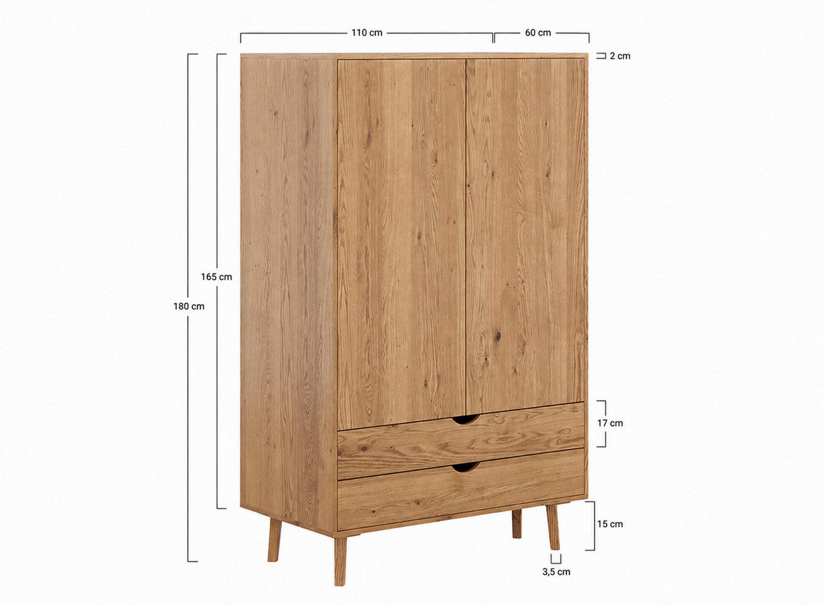 ŠATNÍ SKŘÍŇ S OTOČNÝMI DVEŘMI, dub, barvy dubu, 110/180/60 cm - barvy dubu, Moderní, dřevo (110/180/60cm) - Livetastic