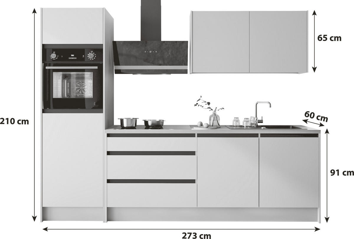 KÜCHENBLOCK 273 cm   in Grau, Schwarz, Kaschmir  - Kaschmir/Eichefarben, Design, Holzwerkstoff (273cm) - P & B