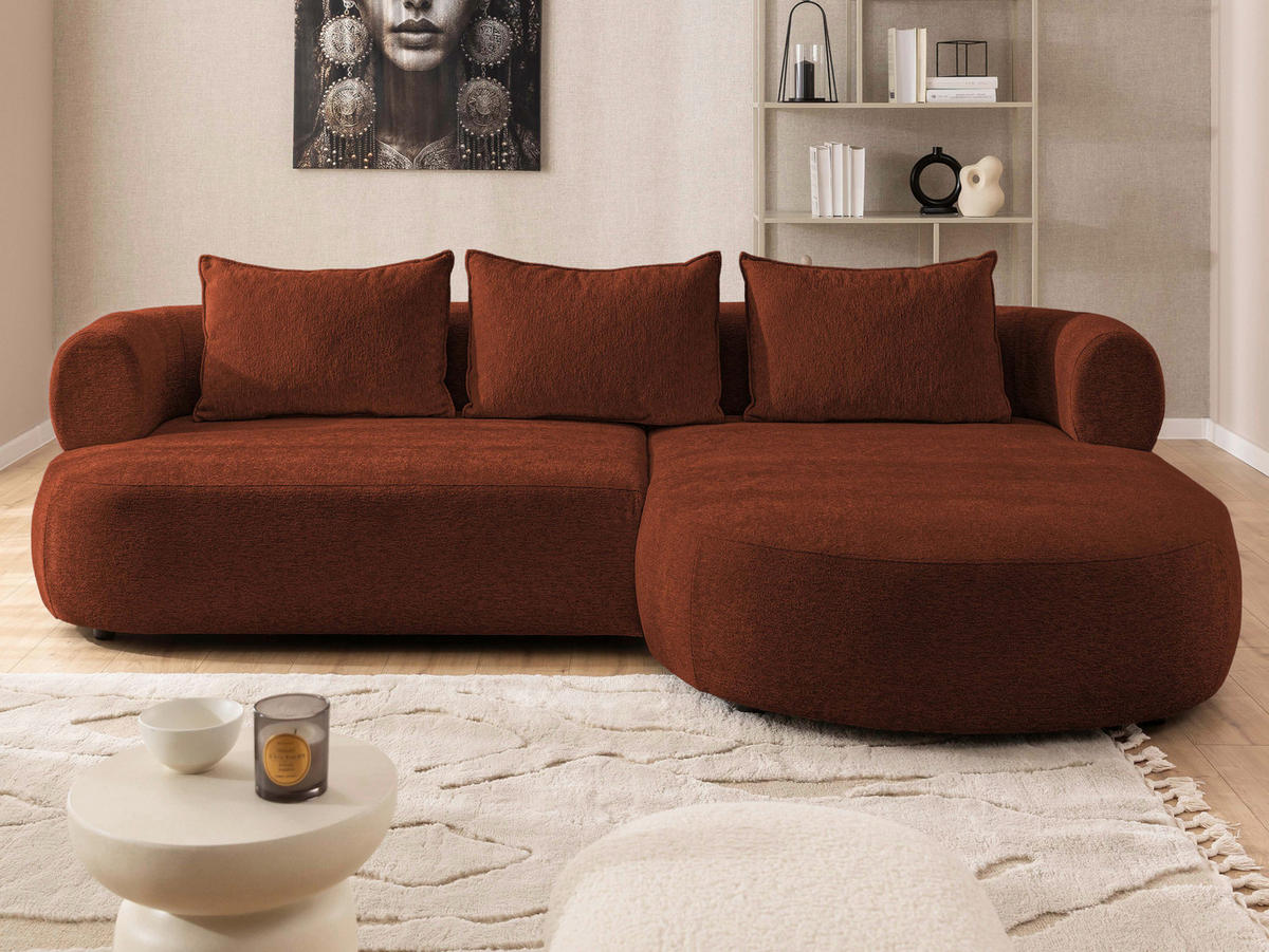 ECKSOFA in Chenille Rostfarben  - Rostfarben/Schwarz, Design, Kunststoff/Textil (256/156cm) - Livetastic