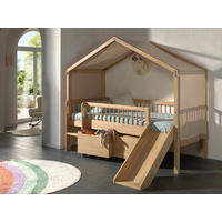 HAUSBETT Absturzsicherung, Leiter, Rutsche, Rollrost, Bettschublade 90/200 cm  in Eichefarben  - Eichefarben/Naturfarben, MODERN, Holz (90/200cm) - MID.YOU