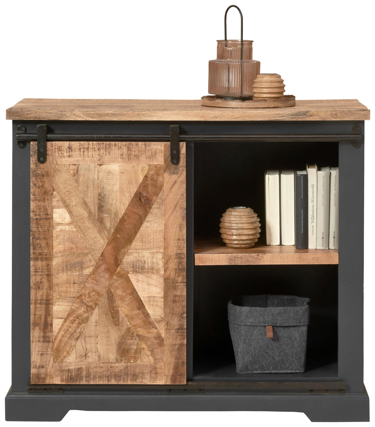 ŠIROKÁ KOMODA, mangové drevo, sivá, prírodná farba, čierna, 100/85/45 cm - čierna/sivá, Lifestyle, drevo/kompozitné drevo (100/85/45cm) - MID.YOU