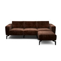 Dreisitzer inkl. Hocker Samt Braun  - Schwarz/Braun, Design, Textil/Metall (250/86/86-94cm) - SENSOO