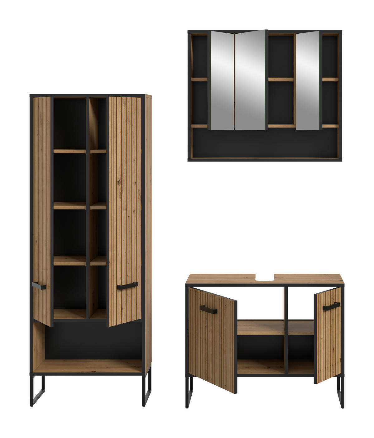 BADRUM 139 cm  - svart/ek Artisan, Trend, metall/trämaterial (139cm) - MID.YOU