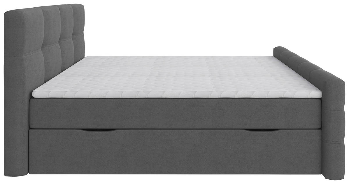 BOXBETT 180/200 cm,  in Grau, gepolstertes Kopfteil, Bettkasten, Topper, Matratzen, Wendematratze mit unterschiedlichen Härtegraden, H2 + H3 = mittel + fest  - Schwarz/Grau, Basics, Kunststoff/Textil (180/200cm) - Chameo