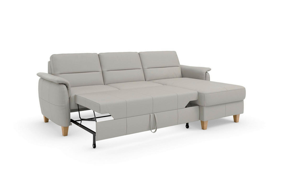 ROHOVÁ SEDAČKA, koža, svetlosivá - farba duba/svetlosivá, Basics, koža/drevo (244/163cm) - Sit & More