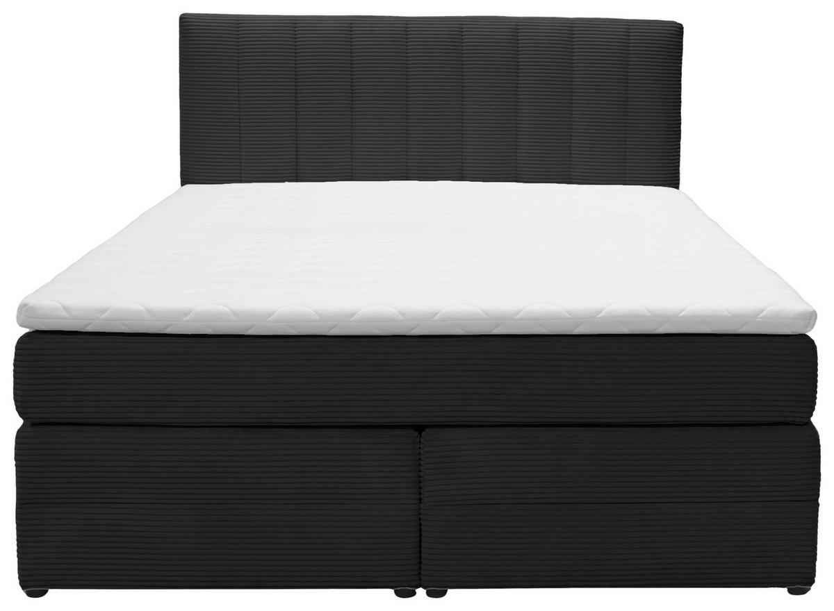 BOXSPRINGBETT 140/200 cm,  in Anthrazit, gepolstertes Kopfteil, Bettkasten, Topper, Matratzen, H2 + H2 = mittel  - Anthrazit/Schwarz, Basics, Kunststoff/Textil (140/200cm) - Boxxx