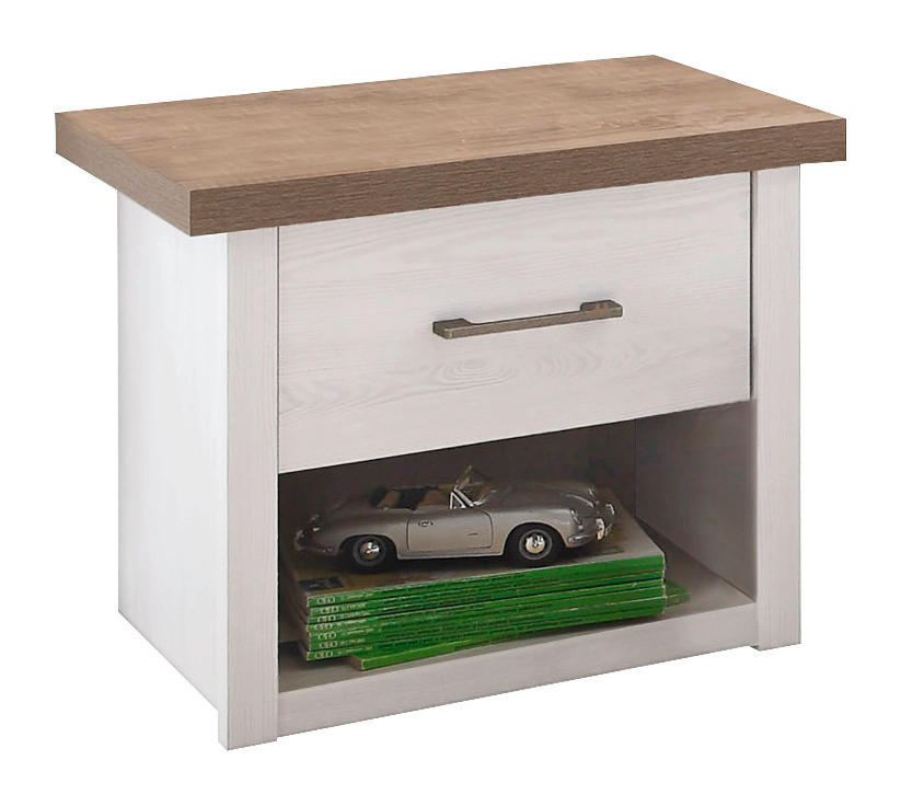 Carryhome Nachtschrank Weiß, Trüffeleiche 51x46x43 cm