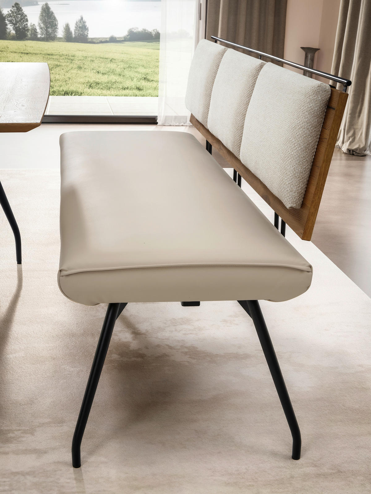 SITZBANK 180/88/62 cm  in Beige, Schwarz, Eichefarben  - Eichefarben/Beige, Design, Holz/Holzwerkstoff (180/88/62cm) - Moderano