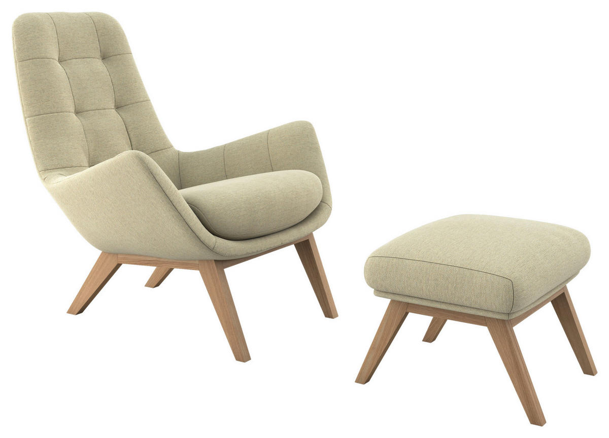 SESSELSET Flachgewebe Hocker    - Eichefarben/Beige, Design, Holz/Textil (84/95/96cm) - MID.YOU