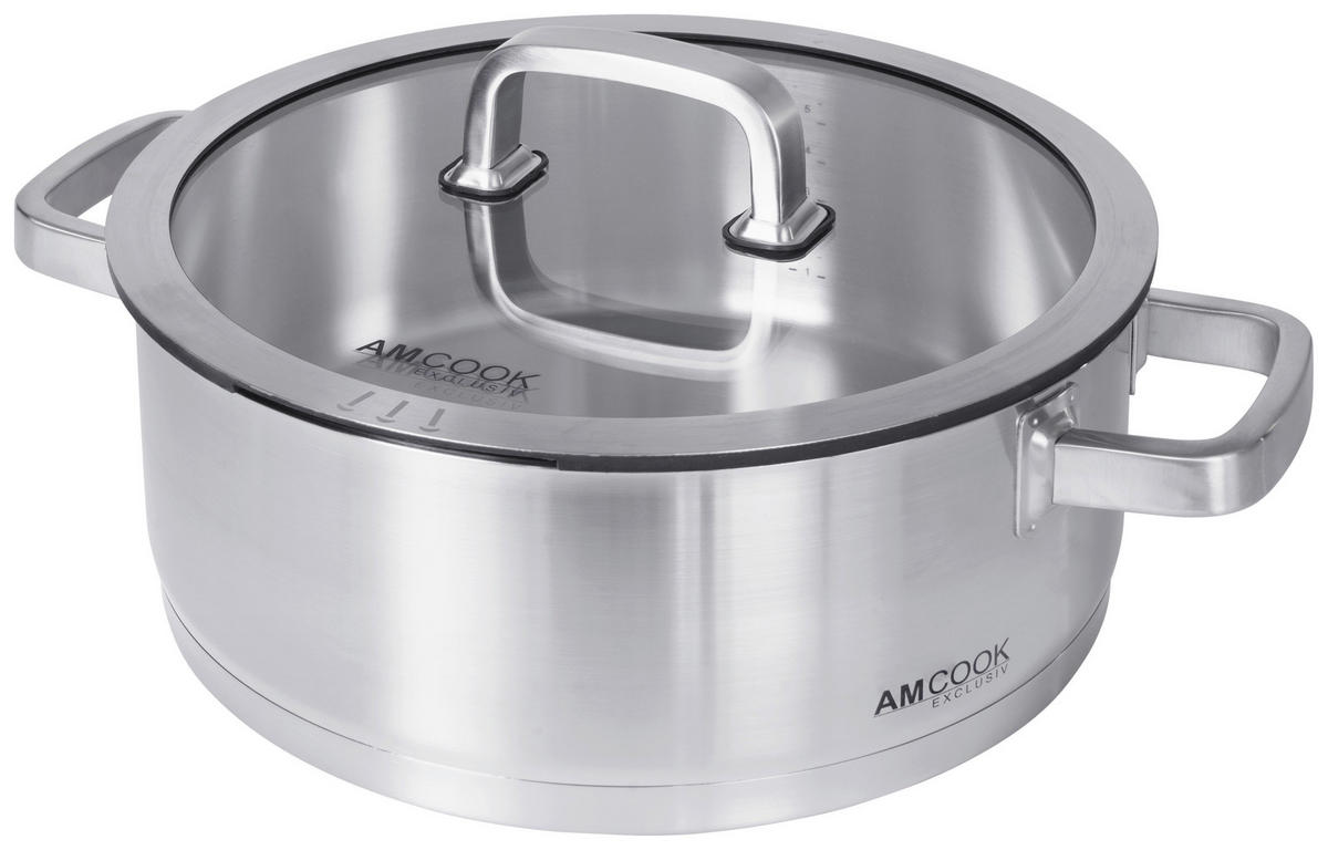 KOCHTOPF 5,5 L  - Edelstahlfarben, Basics, Glas/Metall (28/11cm) - Am Cook