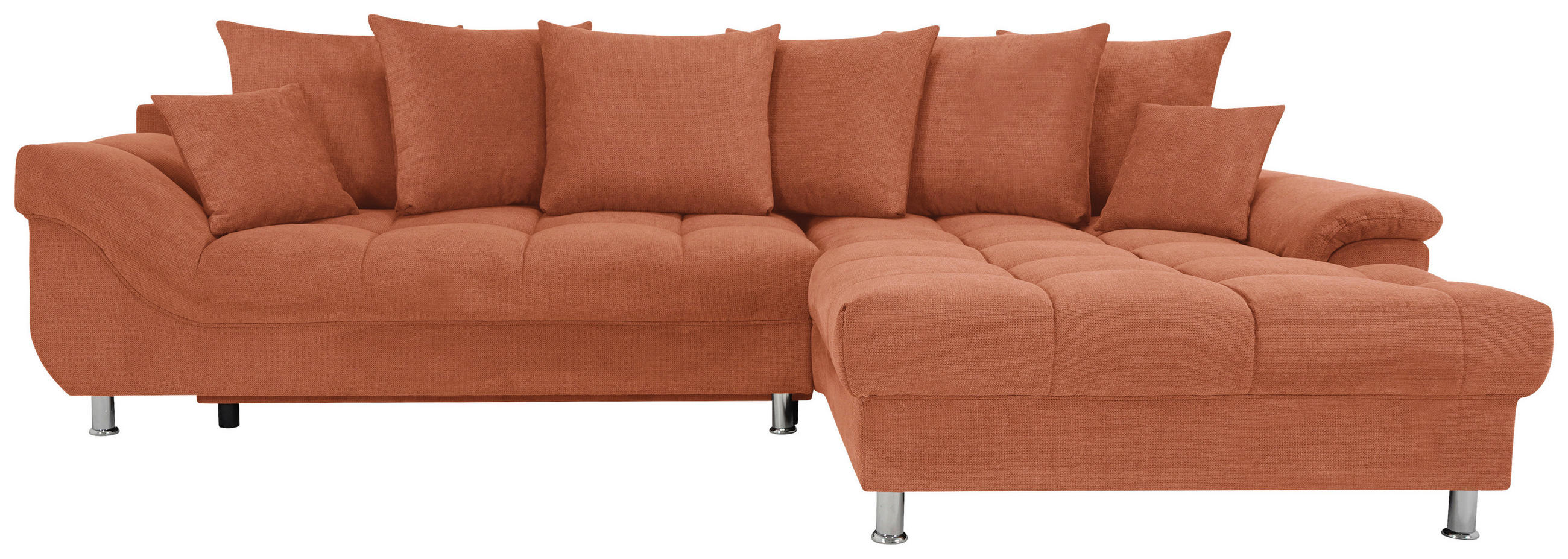 ECKSOFA in Flachgewebe, Mikrofaser Cognac  - Chromfarben/Cognac, Design, Kunststoff/Textil (312/198cm) - Livetastic