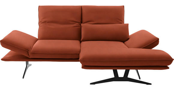ECKSOFA  in Echtleder Orange Armteilverstellung, Kopfteilverstellung  210/130 cm  - Schwarz/Orange, Design, Leder/Metall (210/130cm) - Dieter Knoll