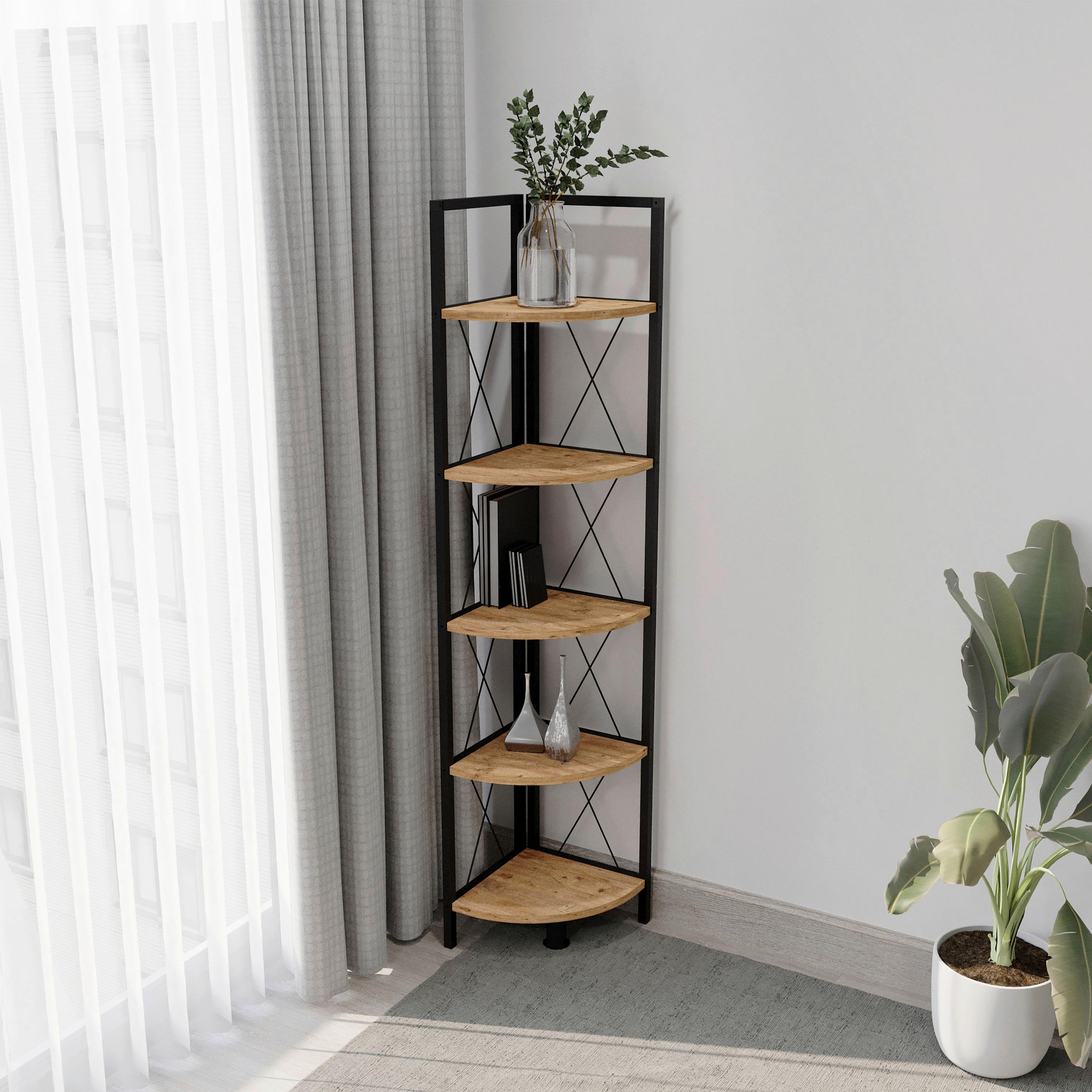 ECKREGAL - Honigeiche/Schwarz, Design, Holzwerkstoff/Metall (34/160/34cm) - MID.YOU