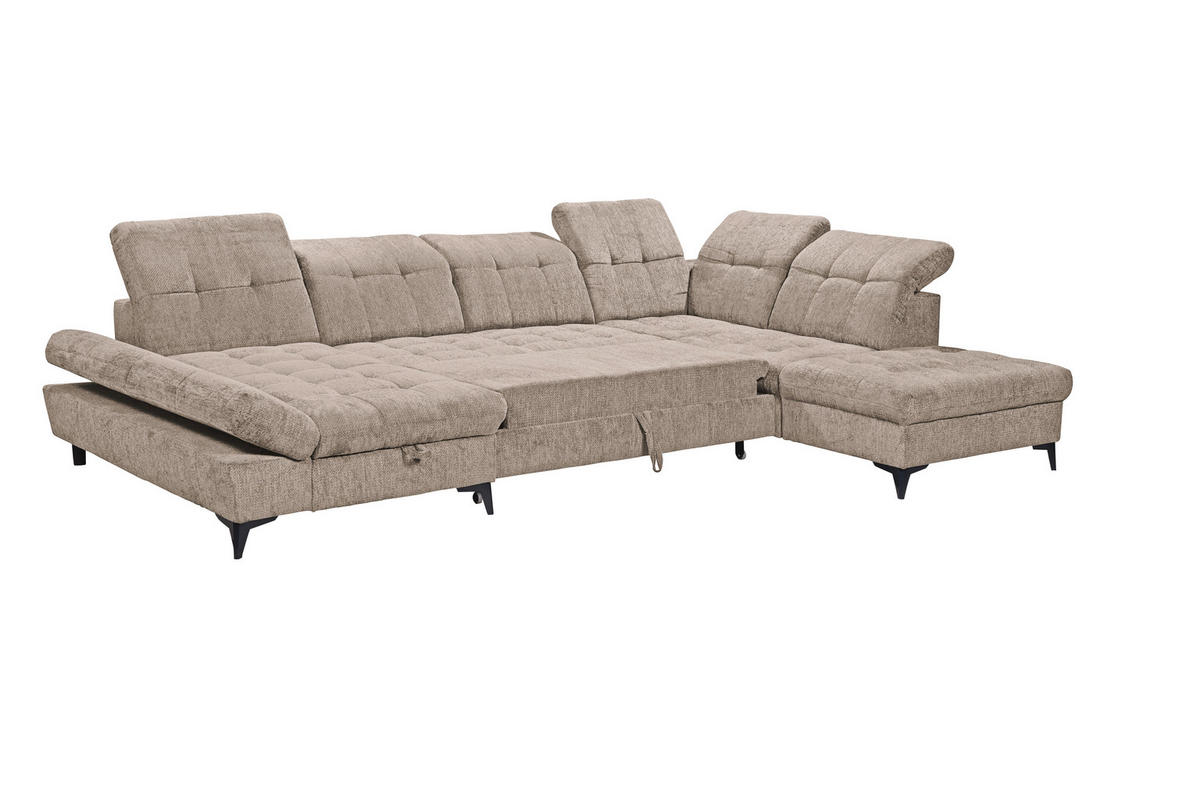 WOHNLANDSCHAFT Mikrovelours Beige  - Beige/Schwarz, Modern, Kunststoff/Textil (169/348/245cm) - MID.YOU