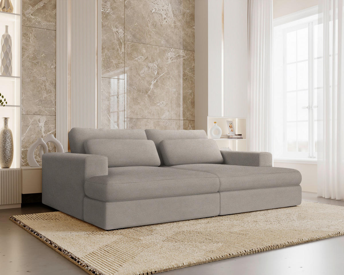 BIGSOFA in Cord Taupe  - Taupe/Schwarz, Design, Textil (223/80/158cm) - Lomoco