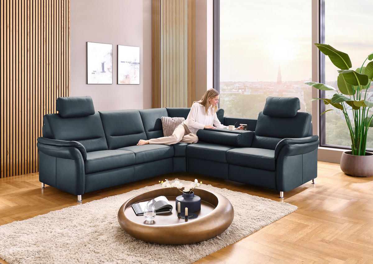 ECKSOFA Beldomo Premium Blaugrau Echtleder  - Blaugrau/Alufarben, KONVENTIONELL, Leder/Metall (262/262cm) - Beldomo Premium