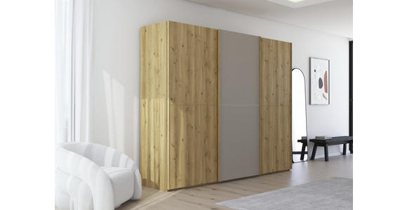 SCHWEBETÜRENSCHRANK 270/223/68 cm 3-türig Eichefarben, Fango  - Fango/Eichefarben, Design, Glas/Holz (270/223/68cm) - Novel